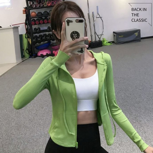 Fitness girl hooded zipper sports jacket casual spring and autumn running long sleeve yoga top tight jacket new
