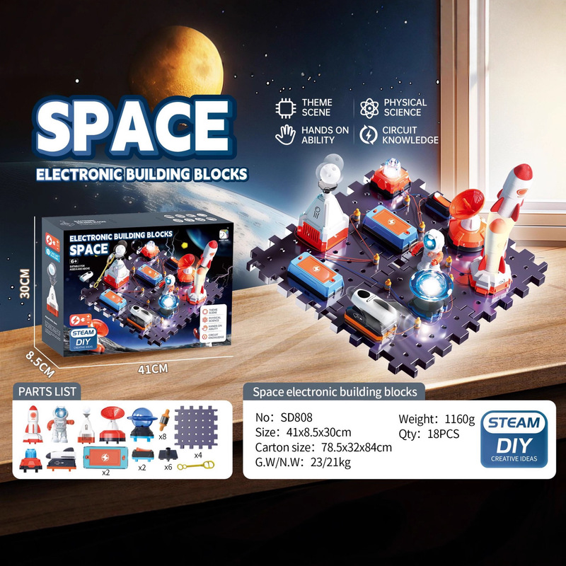 Cross-Border Hot Selling Children's Electronic Building Blocks Aerospace Rocket Model Assembly Toys Science and Education Experiment Set Educational Toys
