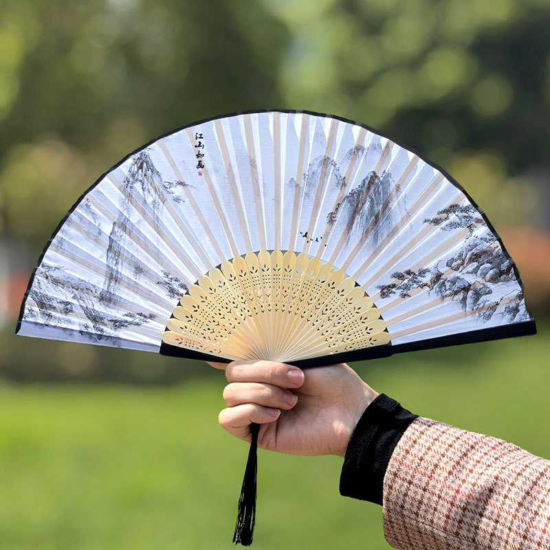 Ventilador plegable chino antiguo ventilador de seda de mujer ventilador plegable de estilo chino ventilador de mujer Hanbok bambú clásico pequeño ventilador danza