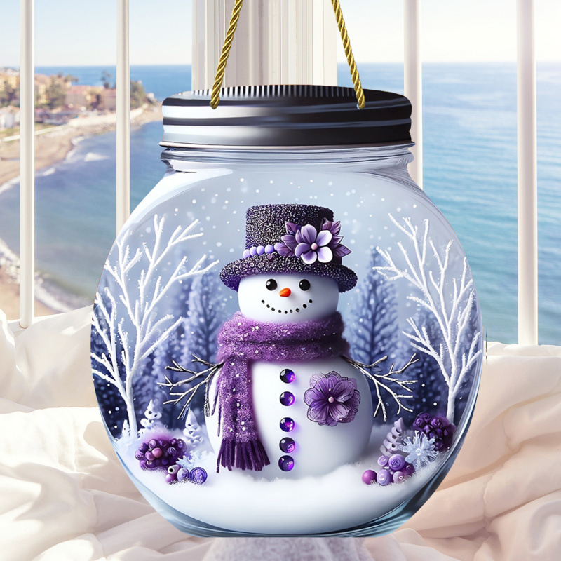 Explosiones transfronterizas de Navidad muñeco de nieve púrpura pintado ventana decoración porche con cadena colgante acrílico disco
