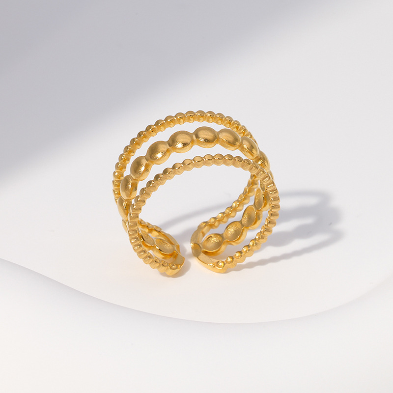 18K Real Gold Plated Plating Material Stone-Free Inlay Material Open Ring Classification Fashion Stripe Solid Color Stainless Steel Hollow Out Open Ring
