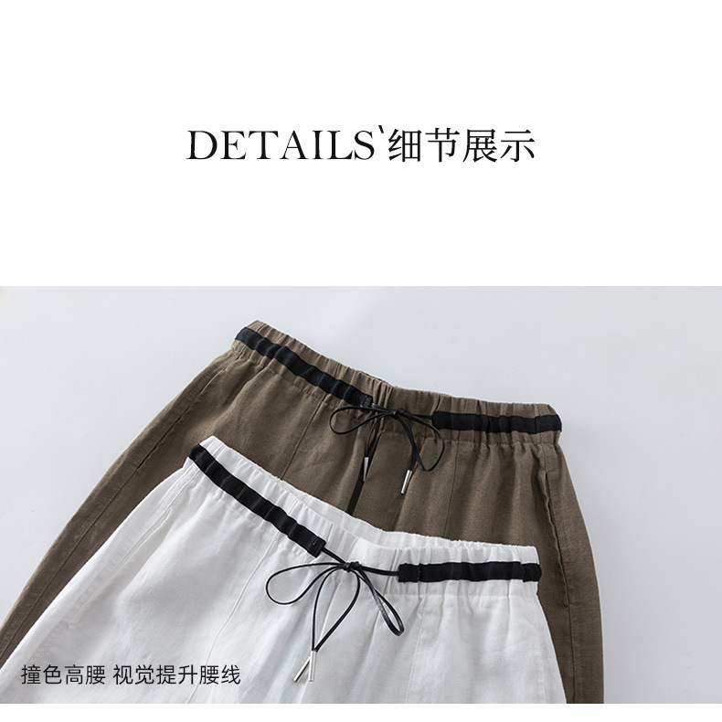 Quần tây nữ ống đứng cạp thun co giãn vải lanh trắng che hông — Màu trắng (bao gồm cả lớp lót) chi tiết 18