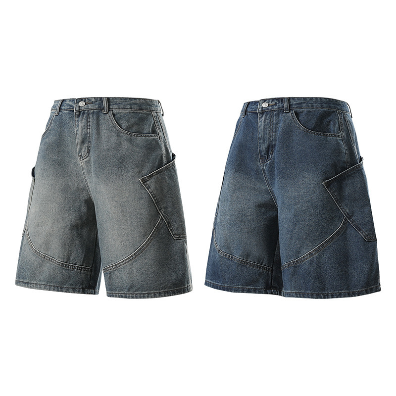 Cross-Border Wholesale Five-Point Denim Shorts, New Summer Style, American Workwear, Retro Trendy Brand Shorts, Men's Loose Straight-Cut