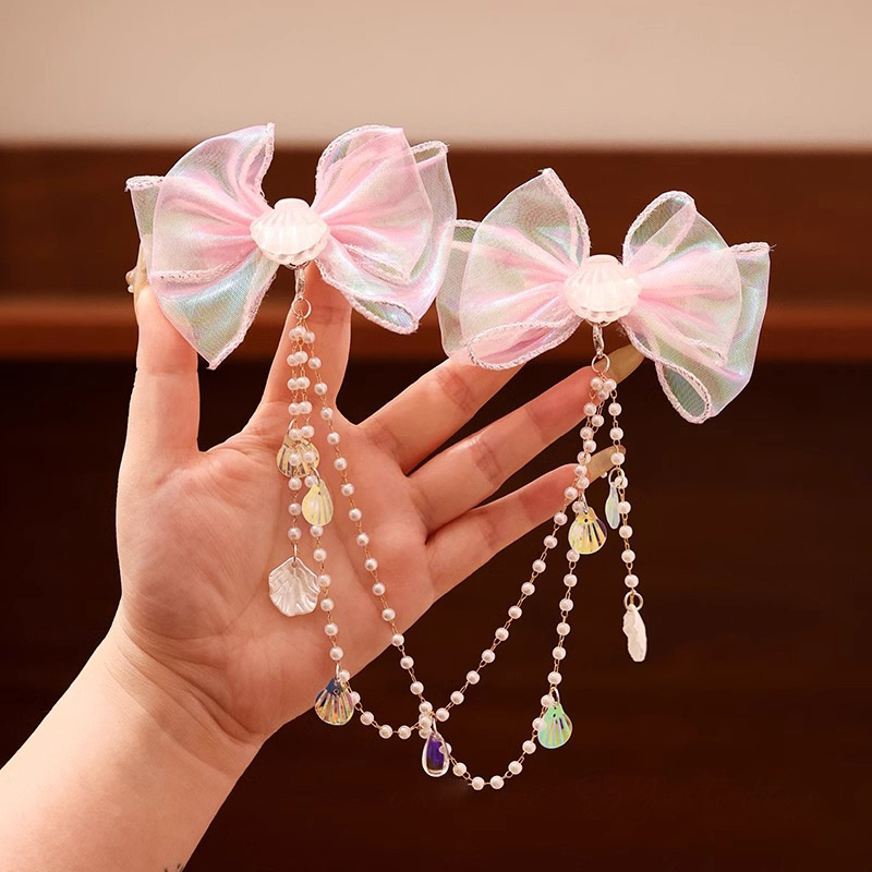 Niños super inmortal arco frente cadena perla pellizco de perla niñas joyas de cabello de sirena niñas joyas de cabello