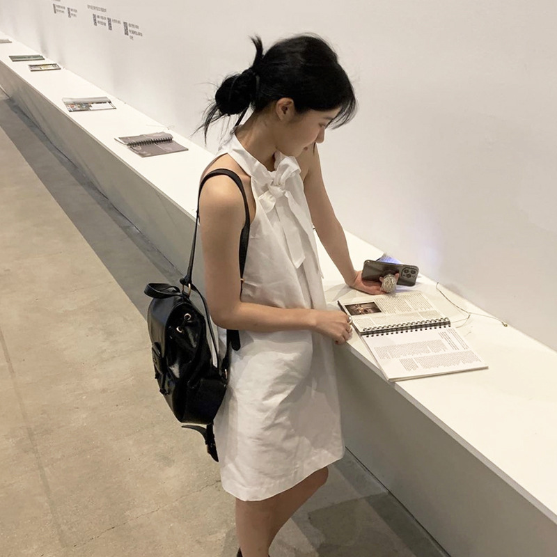 In Stock Korean Women's Clothing Sm**Thmood New Style Tie Halter Top Dress Sleeveless A-Line Short Skirt