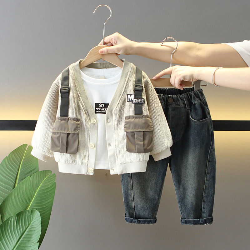 6157 Traje de otoño para niños 2025 Nuevo estilo fresco y atractivo Chaqueta degradada de primavera y otoño para niños Traje de tres piezas Otoño para bebés