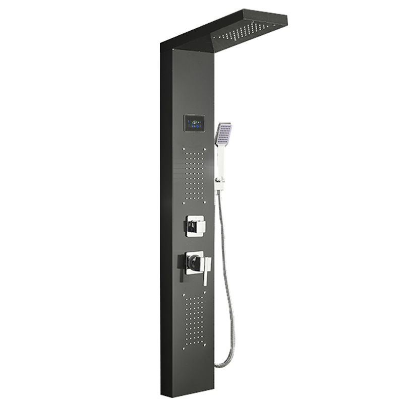 Pantalla de ducha al aire libre sala de higiene lavadora sistema de rociador tres piezas de artefactos de cobre conjunto oscuro un conjunto completo de temperatura constante