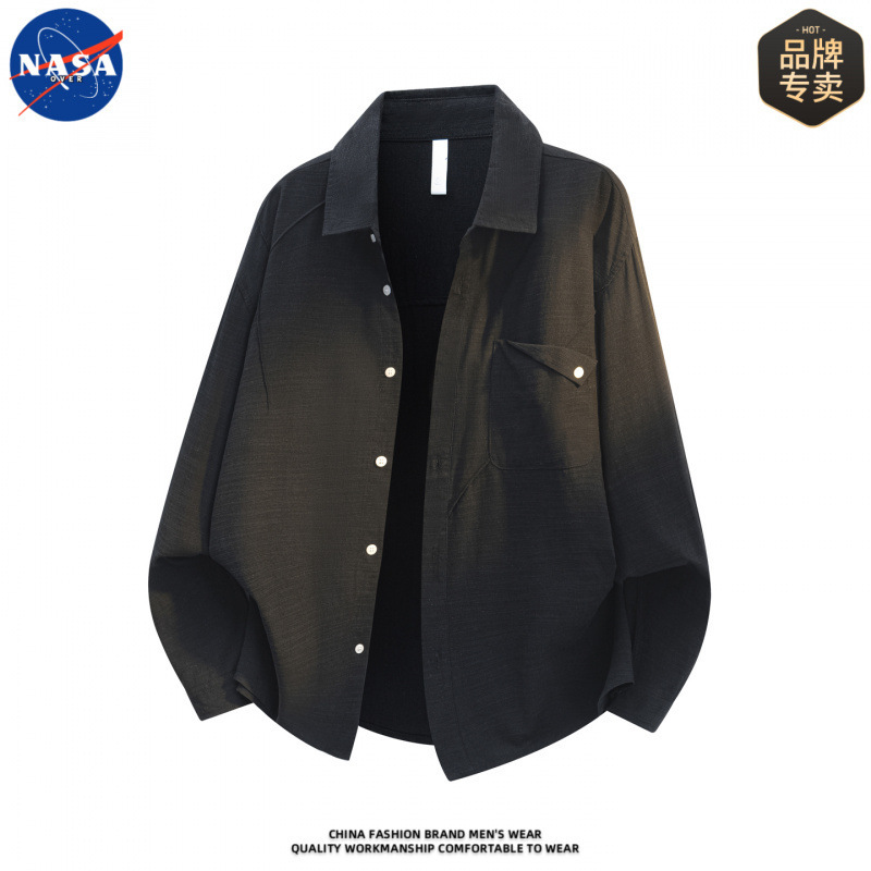 Nasa Co-Branded High-Quality Long-Sleeved Shirt for Men, Spring and Autumn Casual Loose Large Size Lapel Shirt Jacket