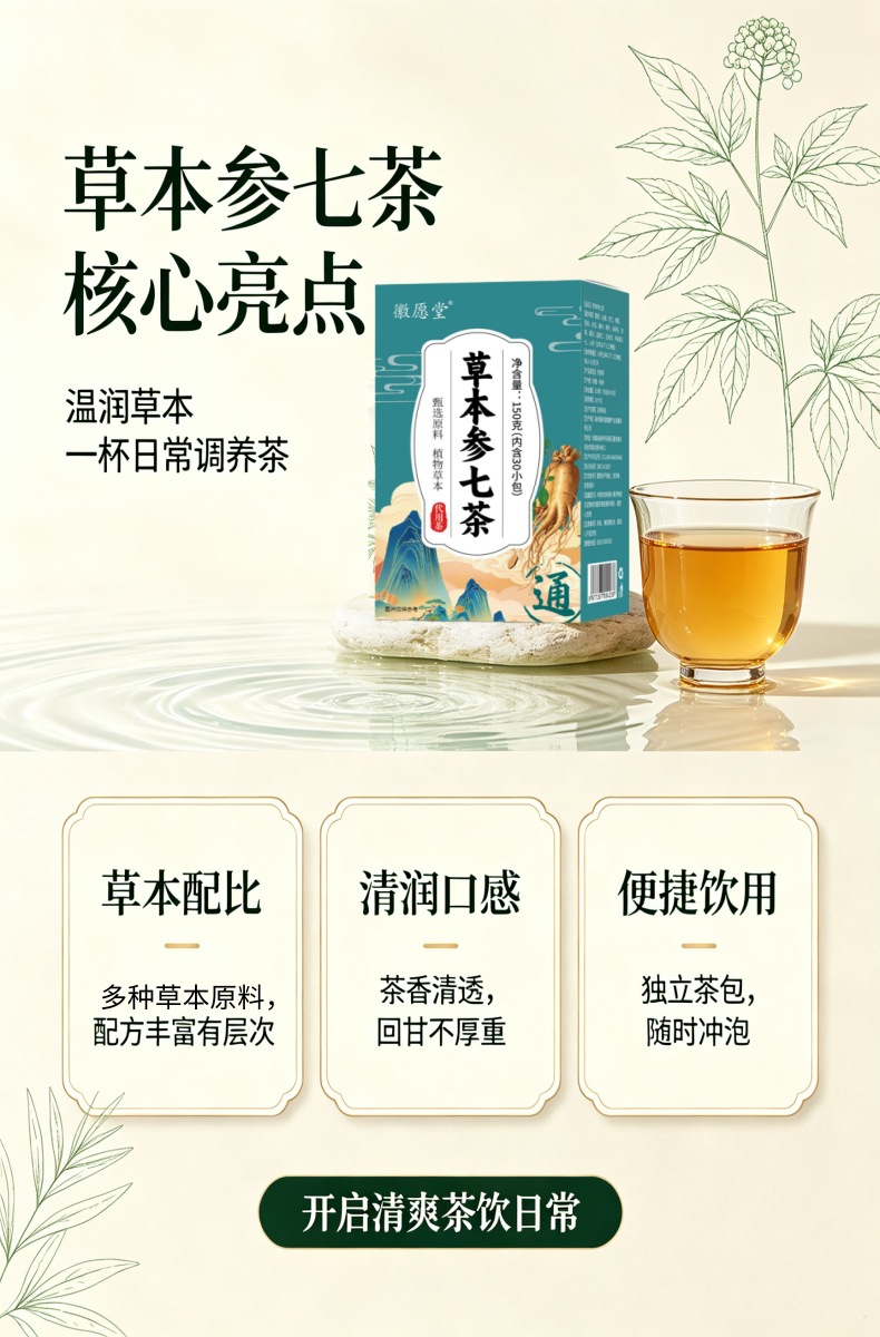 Shen Qi Herbal Tea 150g Box 30 Teabags Traditional Chinese Wellness Blend with Ginseng Gynura key features