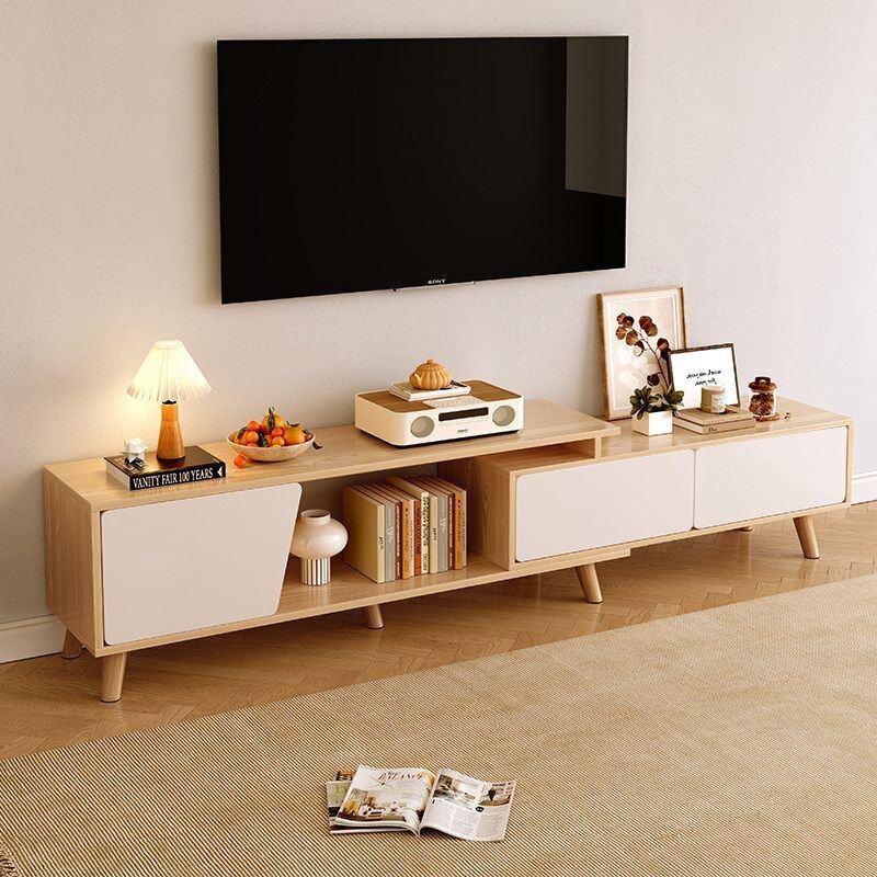 Tv Cabinet for Living Room, Simple Modern Style for Small Apartments, with Solid Wood Legs, Nordic Style, Extendable Floor-Standing Tv Cabinet and Coffee Table Set Tv Cabinet for Living Room, Simple Modern Style for Small Apartments, with Solid Wood Legs, Nordic Style, Extendable Floor-Standing Tv Cabinet and Coffee Table Set