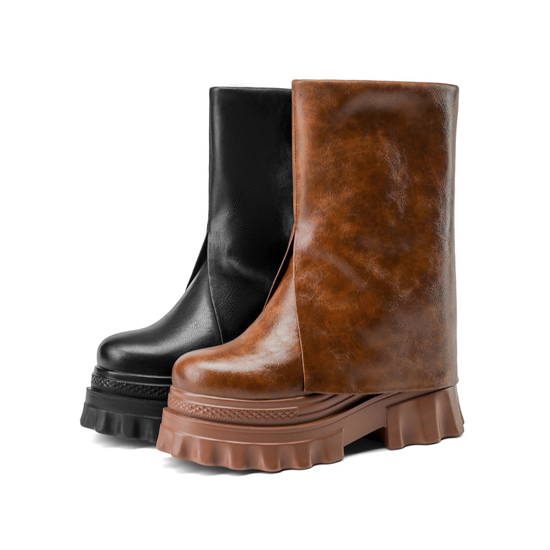Boot nữ cổ cao ôm bắp chân đế xuồng cao 10 cm lót nhung ấm — Lót nhung đen