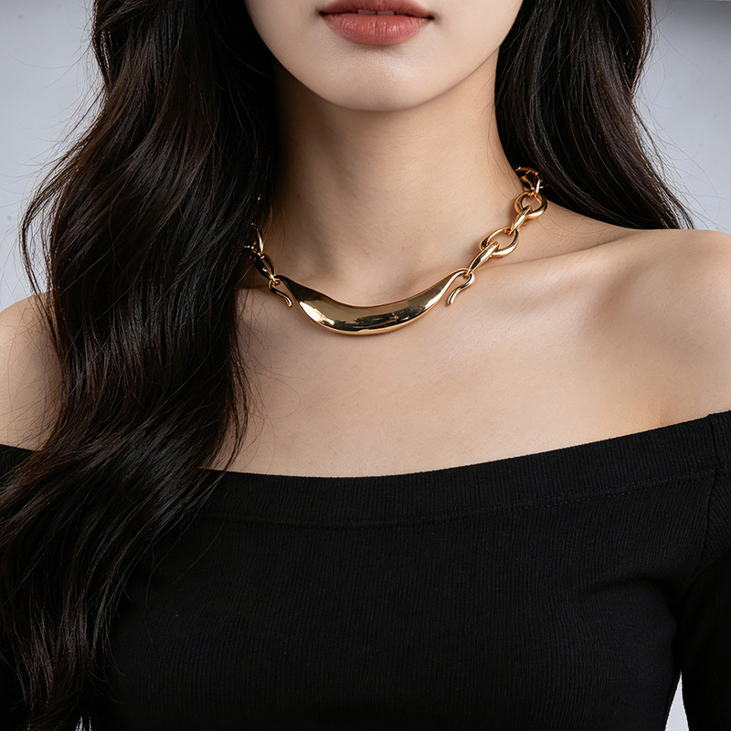 Za Simple Alloy Pendant Layered Chain Necklace Thick Chain Women's Fashion Gold and Silver Neck Accessory Cross-Border Supply