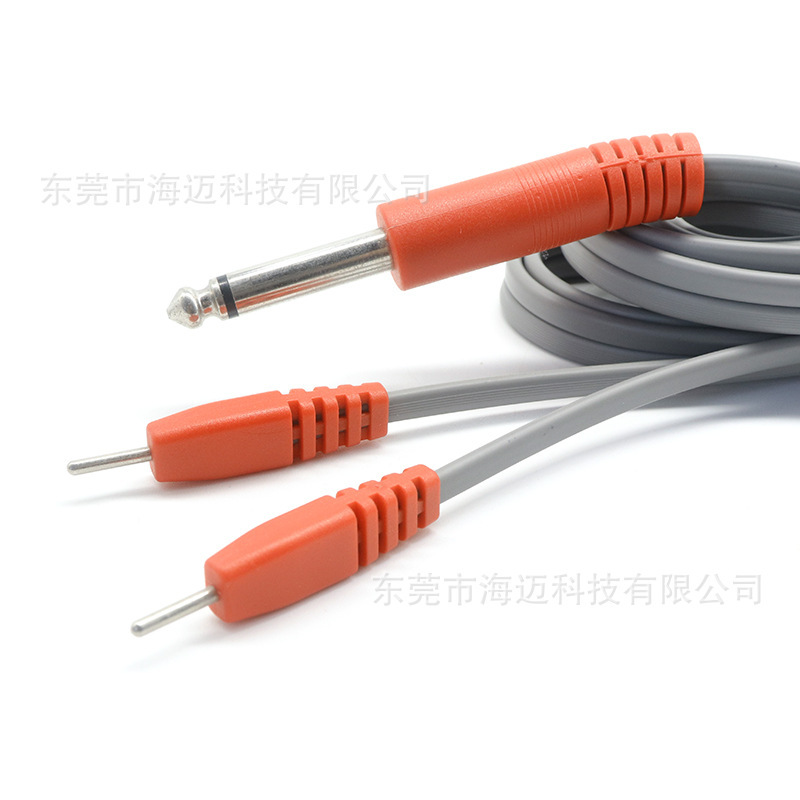 Manufacturer Customized 6.35 Audio Head to 2.0 Electrode Needle Physiotherapy Line, Slippers Pin Type Acupuncture Line, Lead Wire