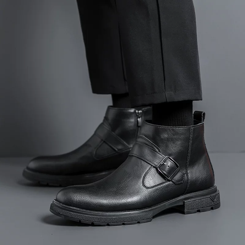 Martens, демисезонные высокие ботинки для отдыха, английский стиль, кожаные, на молнии, оптом
