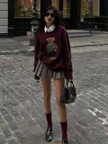 2025 Fall/Winter Bear Embroidery Pullover Sweater - Vintage Relaxed Loose Fit - Bestseller for EU/US Markets Wholesale