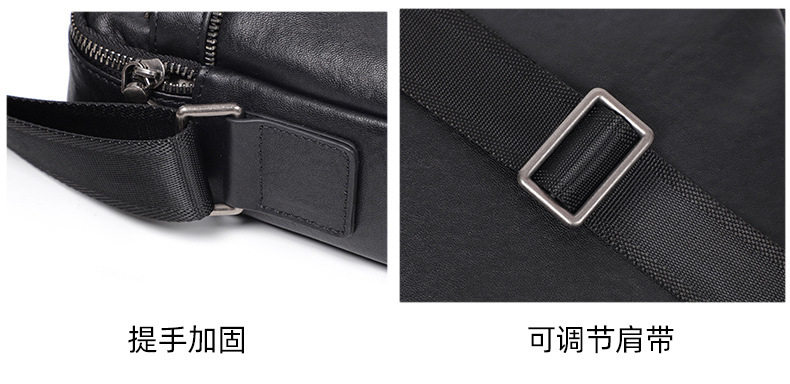 Túi đeo chéo nam da bò lớp đầu, túi đeo vai mở rộng đựng máy tính bảng 9 inch — Màu đen chi tiết 6