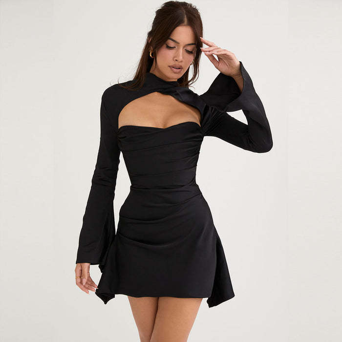 European and American winter new hot hot sexy little dress with knitted fabric color classic match