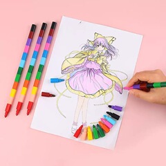 12色クレヨン、クリエイティブな組み立てブロック、着色クレヨン、オイルパステル、カラフルなクレヨン、パーソナライズされた小さなギフト