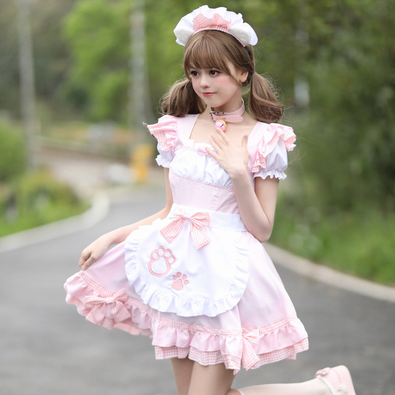 新しい猫娘のメイド服のコスプレの大きいサイズの女装の日本のかわいいメイドの白黒の経典のメイド|undefined