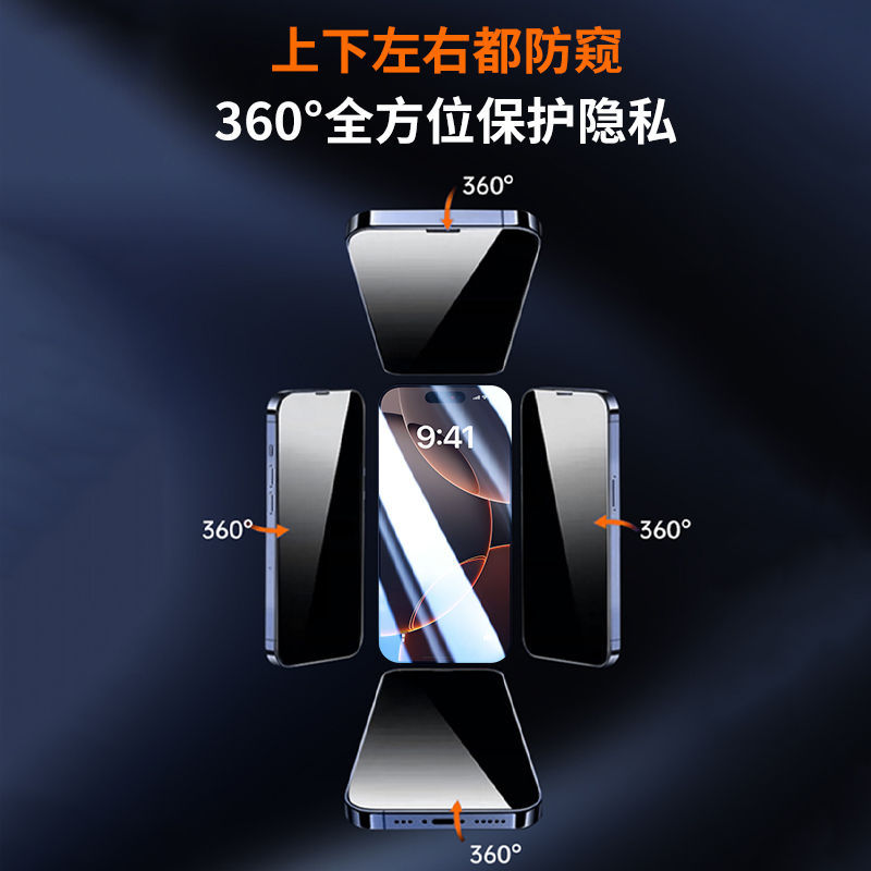 360 anti-pepeeping para Apple 16promax película de endurecimiento iPhone 17 pantalla completa 13 esmerilado 14p teléfono 15 película