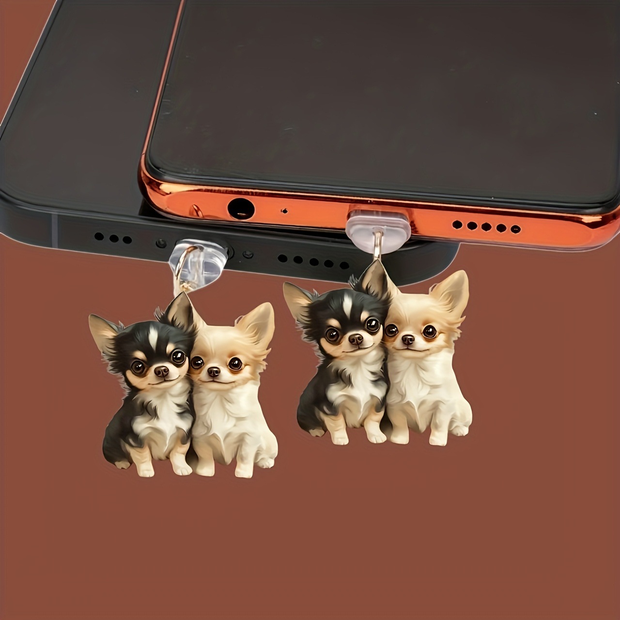 Nuevo acrílico plano transfronterizo dos perros acrílico enchufe de polvo para teléfonos móviles