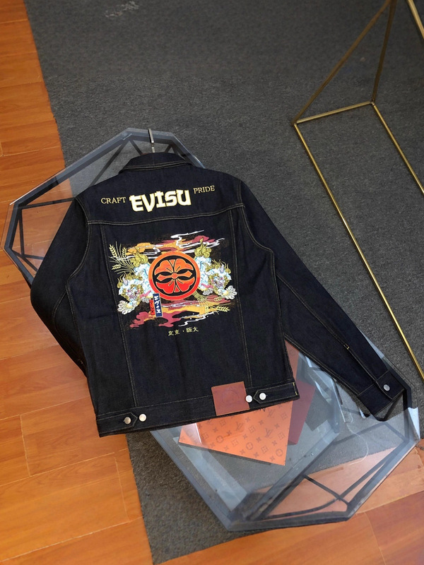 25EVISU春秋新款潮牌福神图案男装字母刺绣舒适流行运动牛仔外套|undefined