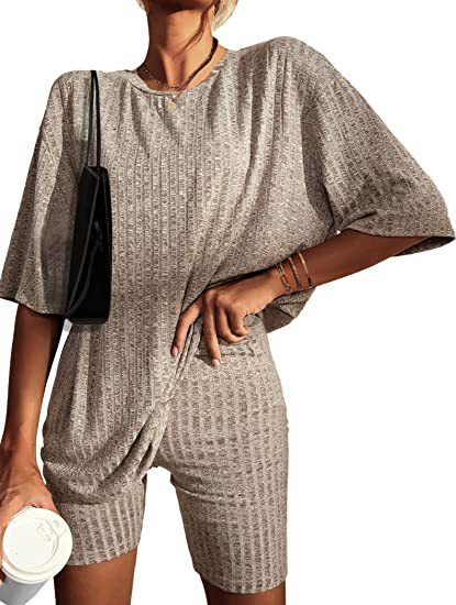 Pajamas 2pcs Lounge SeT Ribbed KniT MaTching OuTfiTs T ShirT ShorTs Sleepwear Loungewear SweaTshirTs Pajamas 2pcs Lounge SeT Ribbed KniT MaTching OuTfiTs T ShirT ShorTs Sleepwear Loungewear SweaTshirTs
