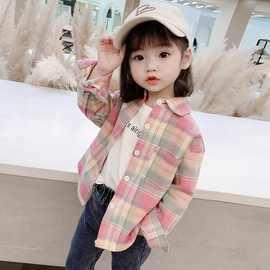 （高品质童装）官图#棉柔软宝宝格子长袖衬衫女童秋装翻领洋气衬