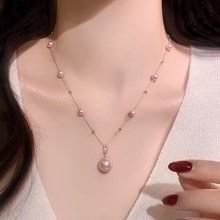 曼塔玫瑰色珍珠项链女款高级感轻奢小众锁骨链适合夏天的颈链长款