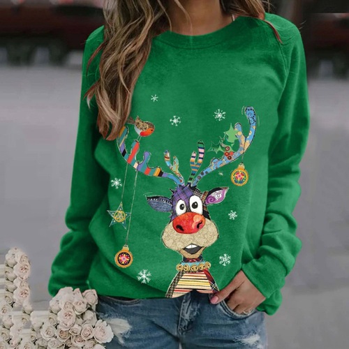 New Christmas 3D Digital Printing Long-Sleeve Women's Crew Neck Sweatshirt Hot Selling on Amazon from Europe and America