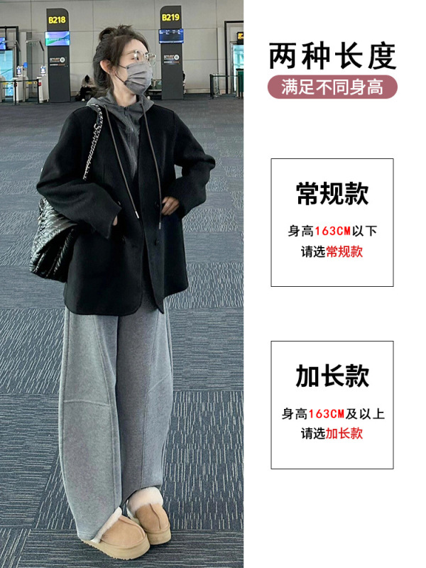 弯刀阔腿裤女秋冬2025新款高腰直筒休闲运动裤加绒香蕉镰刀卫裤子|undefined