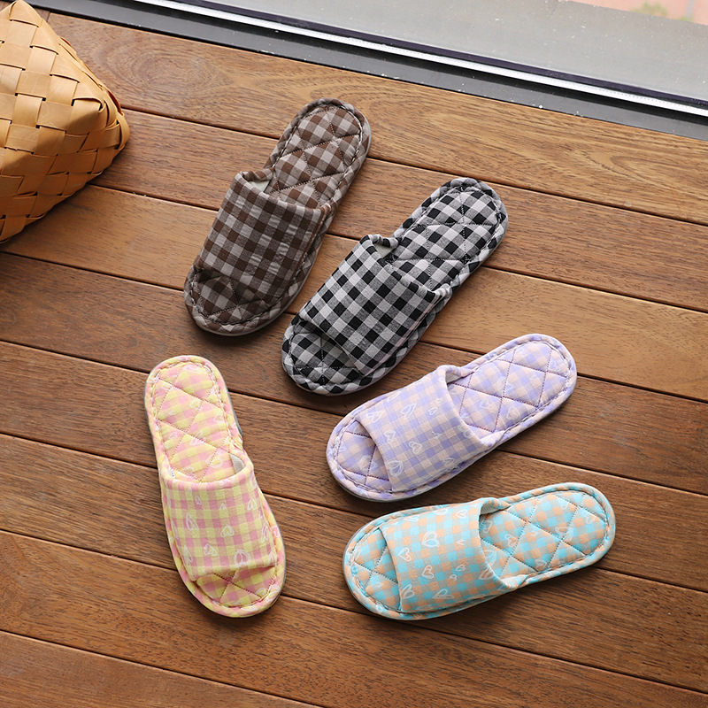 New Couple Plaid Cotton Cloth Slippers Home Indoor Women's Household Non-slip Fabric Floor Slippers Autumn and Winter