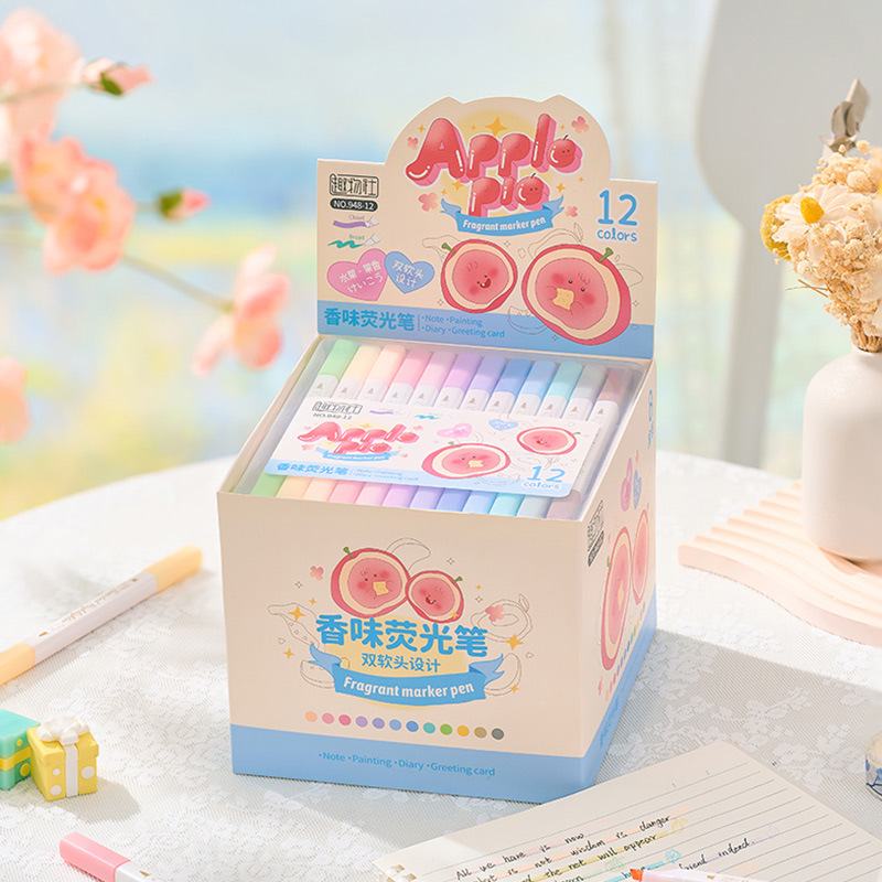 Resaltador de fragancia de frutas de doble cabeza, pincel de pintura especial para estudiantes clave, marcador fluorescente de fragancia de frutas