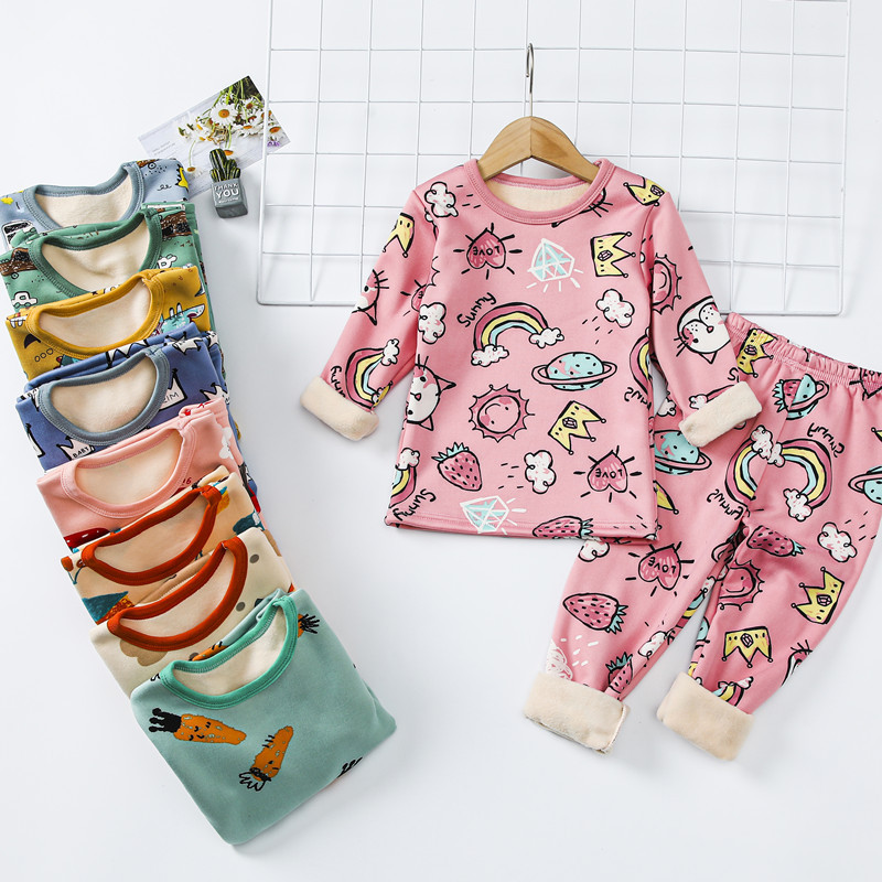 thumbnail image 2 of Conjunto de ropa interior térmica para niños, forro polar grueso, ropa de invierno para niños y bebés, pantalones largos, conjunto de ropa interior térmica para niñas, 2 of 5