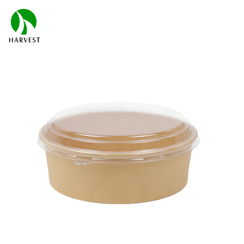 750ml食用级标准牛皮纸碗165口径淋膜一次性沙拉面碗带PET防雾盖