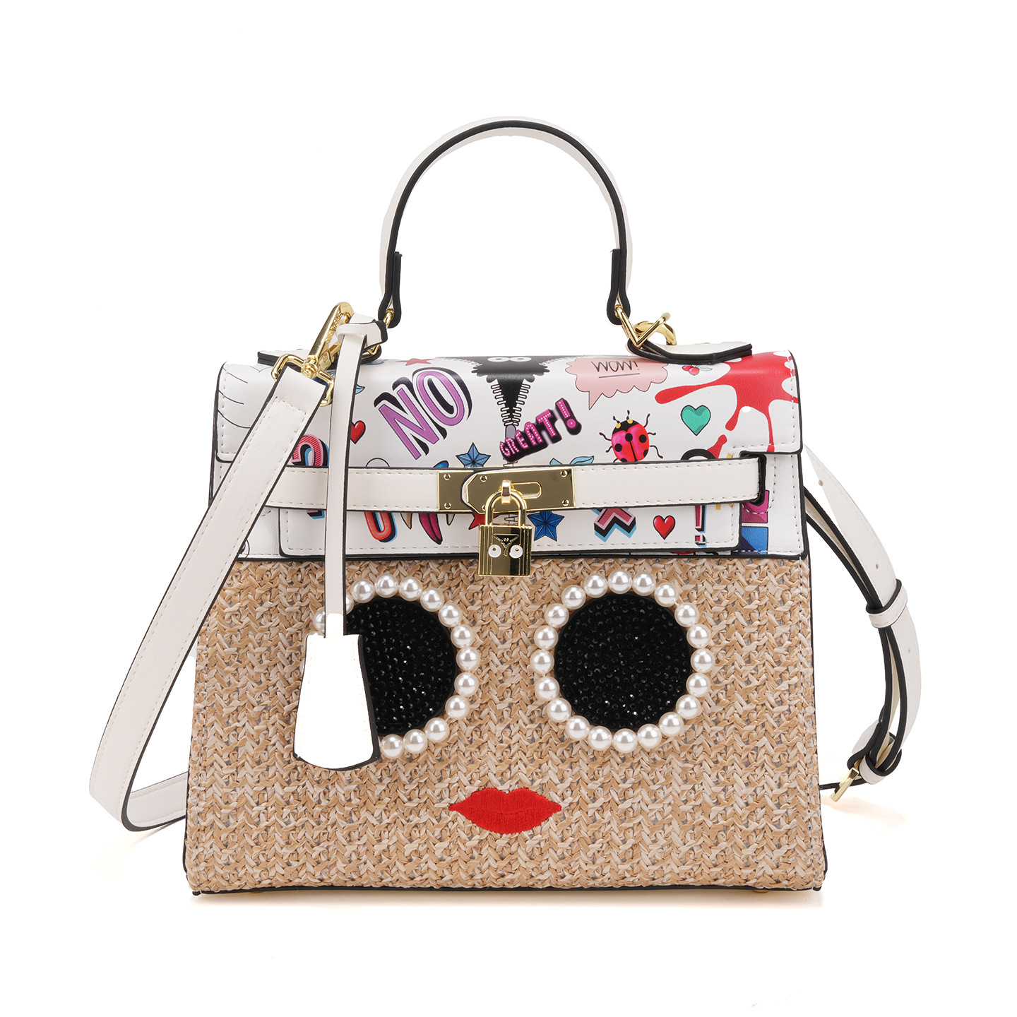 Europa y los Estados Unidos de alto nivel sensación de tela de paja características de diseño bolsas de graffiti de escritorio de diamantes para mujeres colisión de color bolsa de aceite cerradura 1993 #