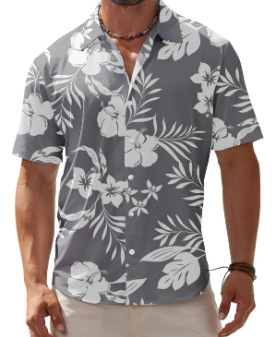 2023 nuevos hombres Hawaii europeo y americano ropa de los hombres impresión 3D del comercio exterior los hombres manga corta floja delgada camisa casual