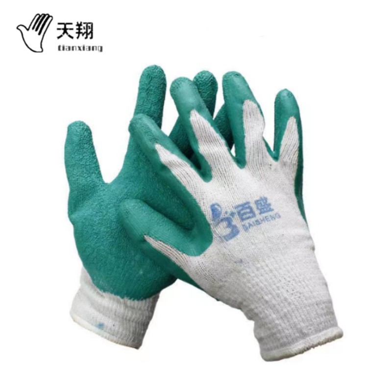 百盛挂胶 白纱绿皱纹手套 劳保干活手套防滑耐磨 重体力搬砖搬运
