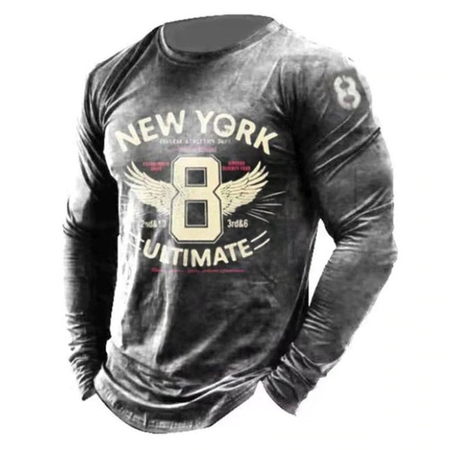  European and American Foreign Trade Cross-border New Men's Casual Crew Neck Long Sleeve Digital Printing Slim Fit Hooded T-shirt