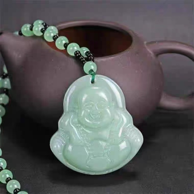 Nuevo jade sonriente ligero budismo guanyin dragón marca festival alto collar suéter cadena colgante lugar escénico joyas regalos