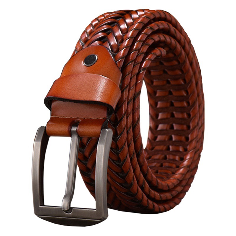 現物卸売り手編みベルト男性本革牛革復古カジュアル針ボタン透かし彫りベルト代理