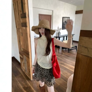 韩系复古棱形高领无袖背心女夏季辣妹风薄款显瘦ins针织百搭上衣