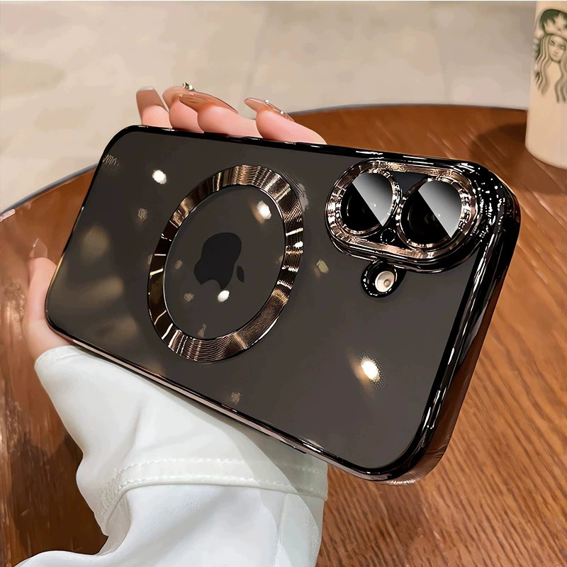 Funda para teléfono móvil iPhone 16P, transparente, galvanizada, con anillo magnético grande, funda protectora de TPU anticaídas para Apple 17PROMAX