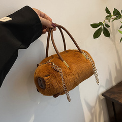 New Kawaii Capi barra Fuzzy Handbag Cartoon Capybara Character Cylinder Bag Children's Doll Coin Storage Bag