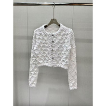 深圳南油高端精品女装上衣名媛气质洁白干净编织菱格针织开衫外套