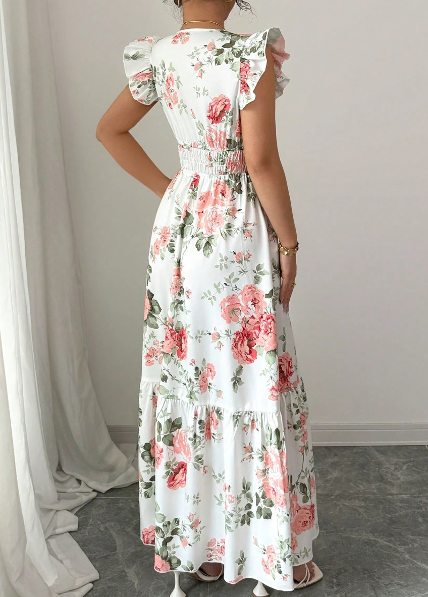 Women's Clothing Elegant Ladies Floral Print Hem Long Clothing_ecoleips.com