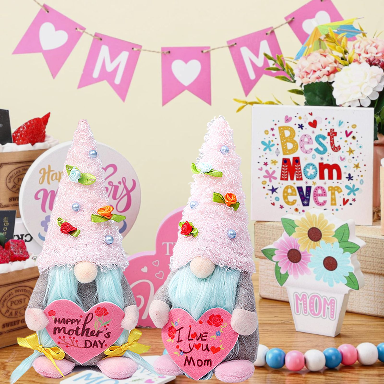 Día de la Madre amor muñeca sin cara decoración tela rosa muñeca Rudolph decoración para el hogar regalos creativos
