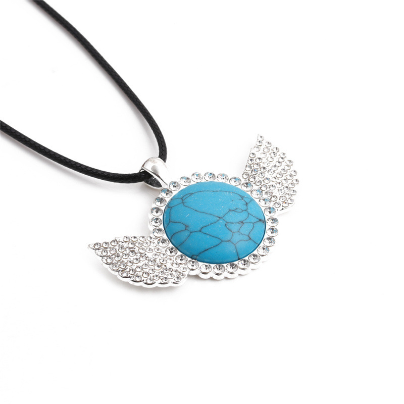 simple diamondstudded turquoise pendant necklacepicture8