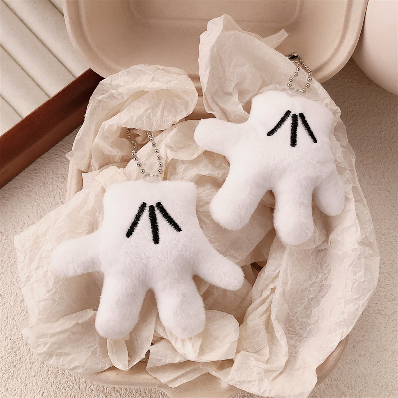 Muñeca rellena de algodón pequeña palma colgante creativo felpa guantes blancos colgante personalizado palma bolso llavero colgante