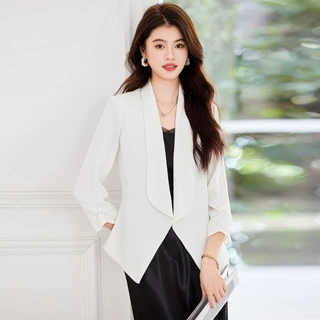 无扣小西装外套春夏新款时尚大翻领高级感气质白色西服女西服批发